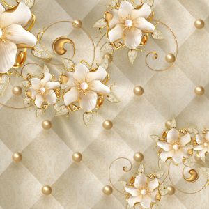 3d-wallpaper-classic-interior-space-decorative-golden-flowers-jewelery-golden-leather-background