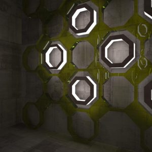 abstract-white-brown-concrete-parametric-interior-with-window-3d-illustration-rendering